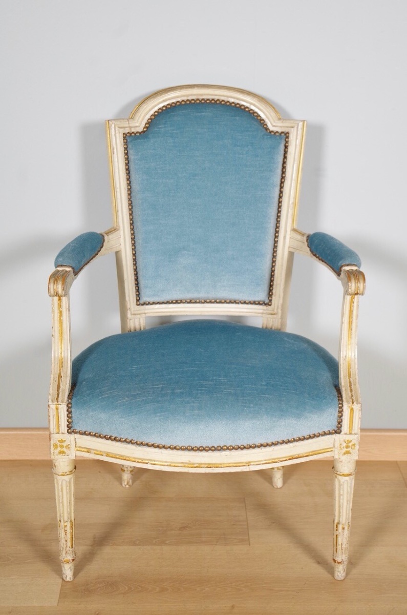 Pair Of Painted Armchairs From The Louis XVI Period-photo-2