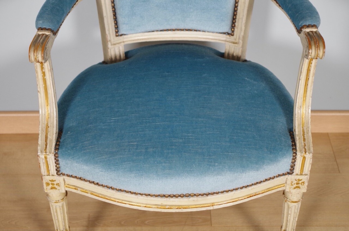 Pair Of Painted Armchairs From The Louis XVI Period-photo-4