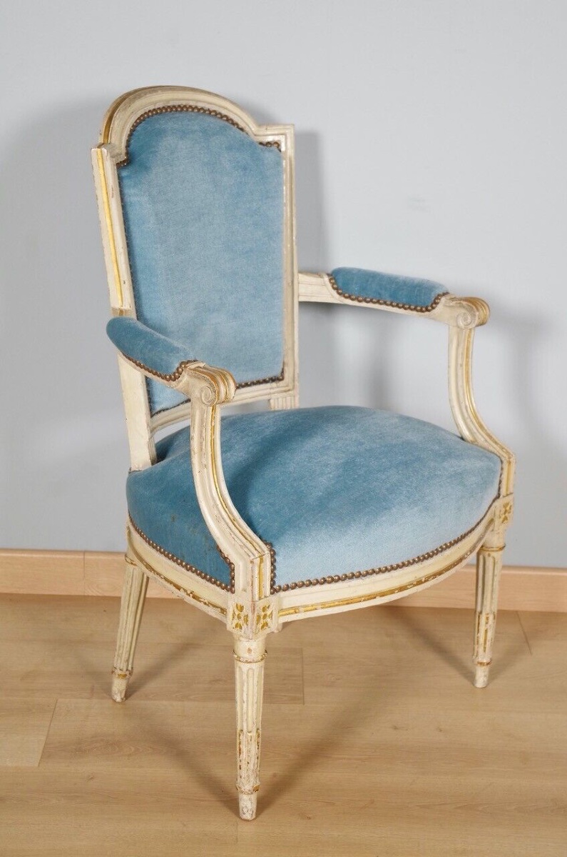 Pair Of Painted Armchairs From The Louis XVI Period-photo-4