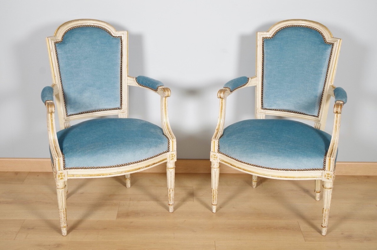 Pair Of Painted Armchairs From The Louis XVI Period