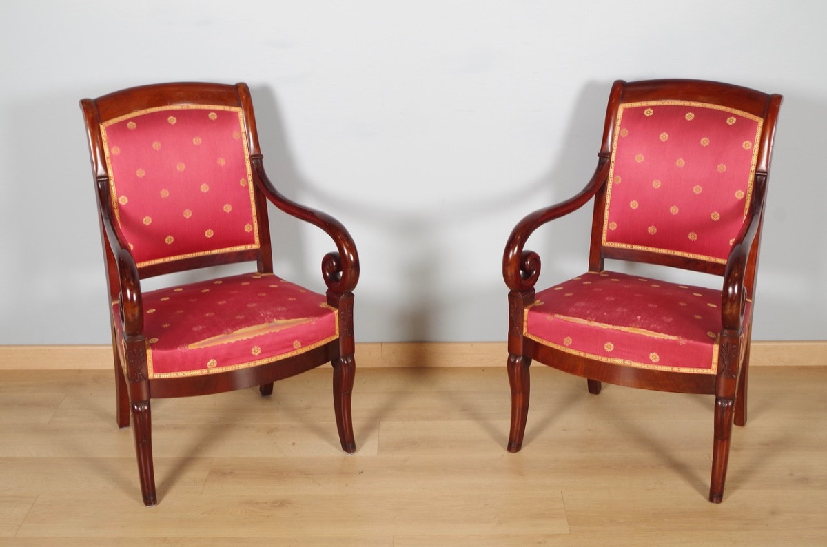 Paire de fauteuils et paire de chaises époque Restauration-photo-2