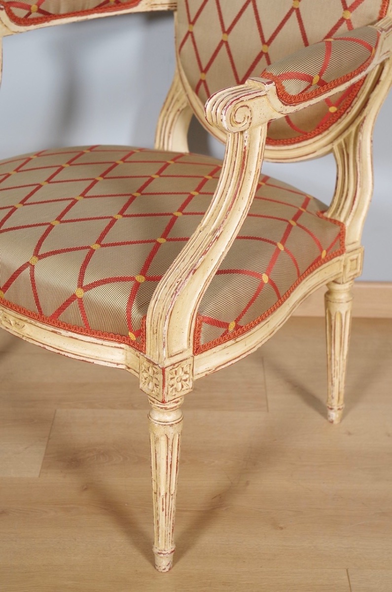 Maison Taillardat - Pair Of Louis XVI Style Painted Armchairs-photo-3