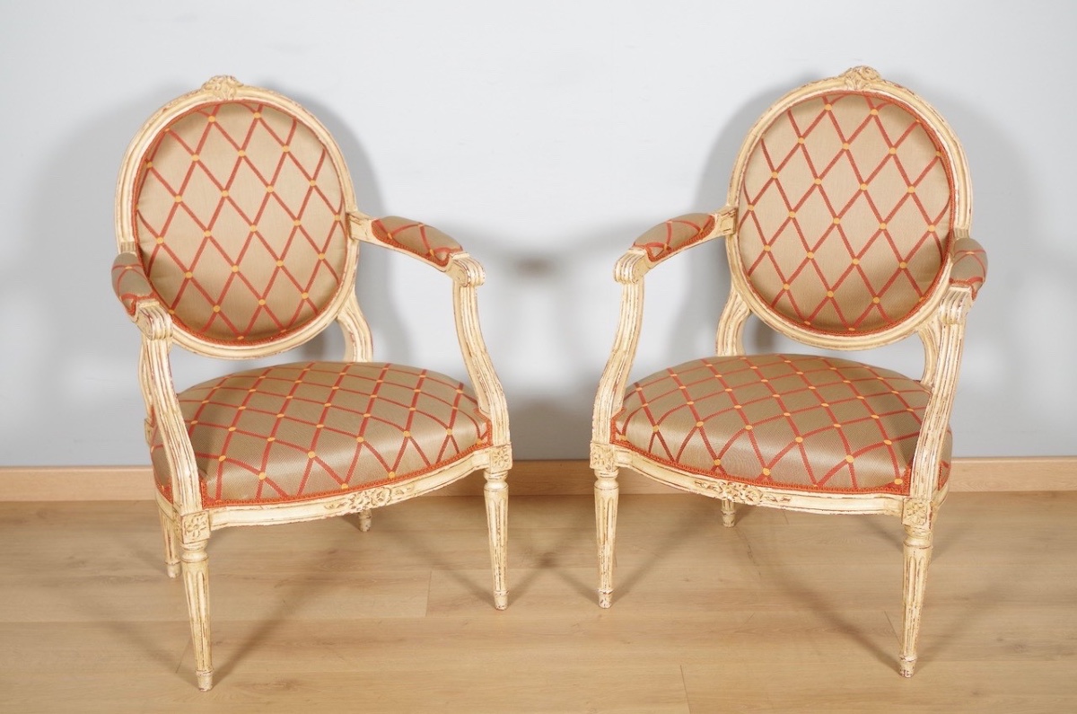 Maison Taillardat - Pair Of Louis XVI Style Painted Armchairs