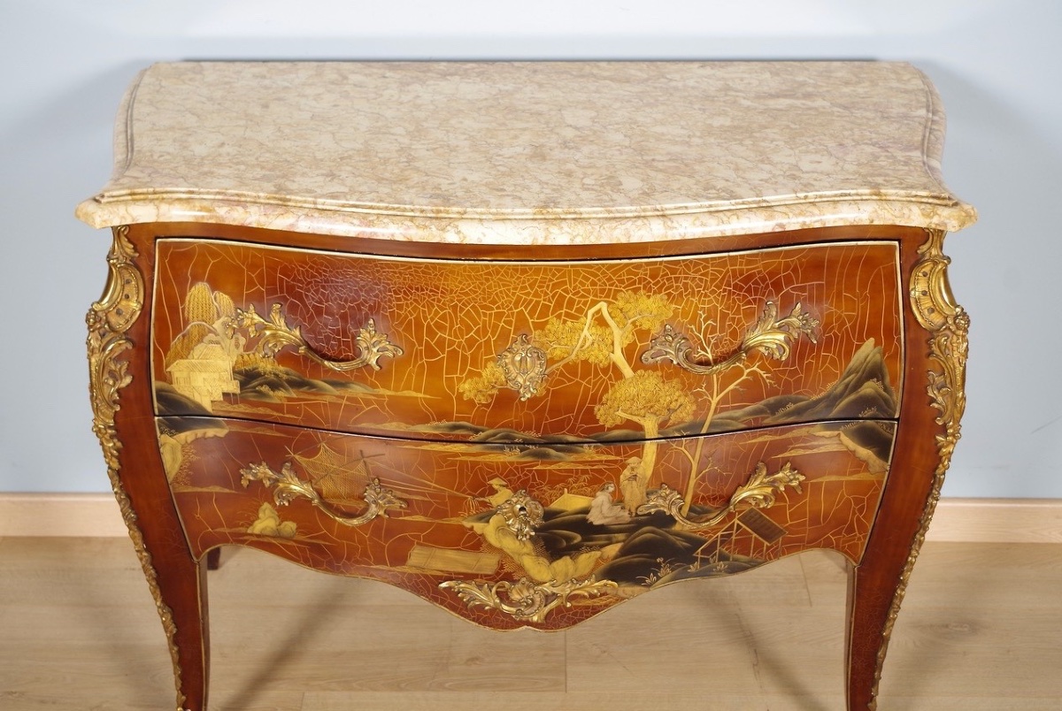 Louis XV Style Chest Of Drawers In Chinese Lacquer-photo-2