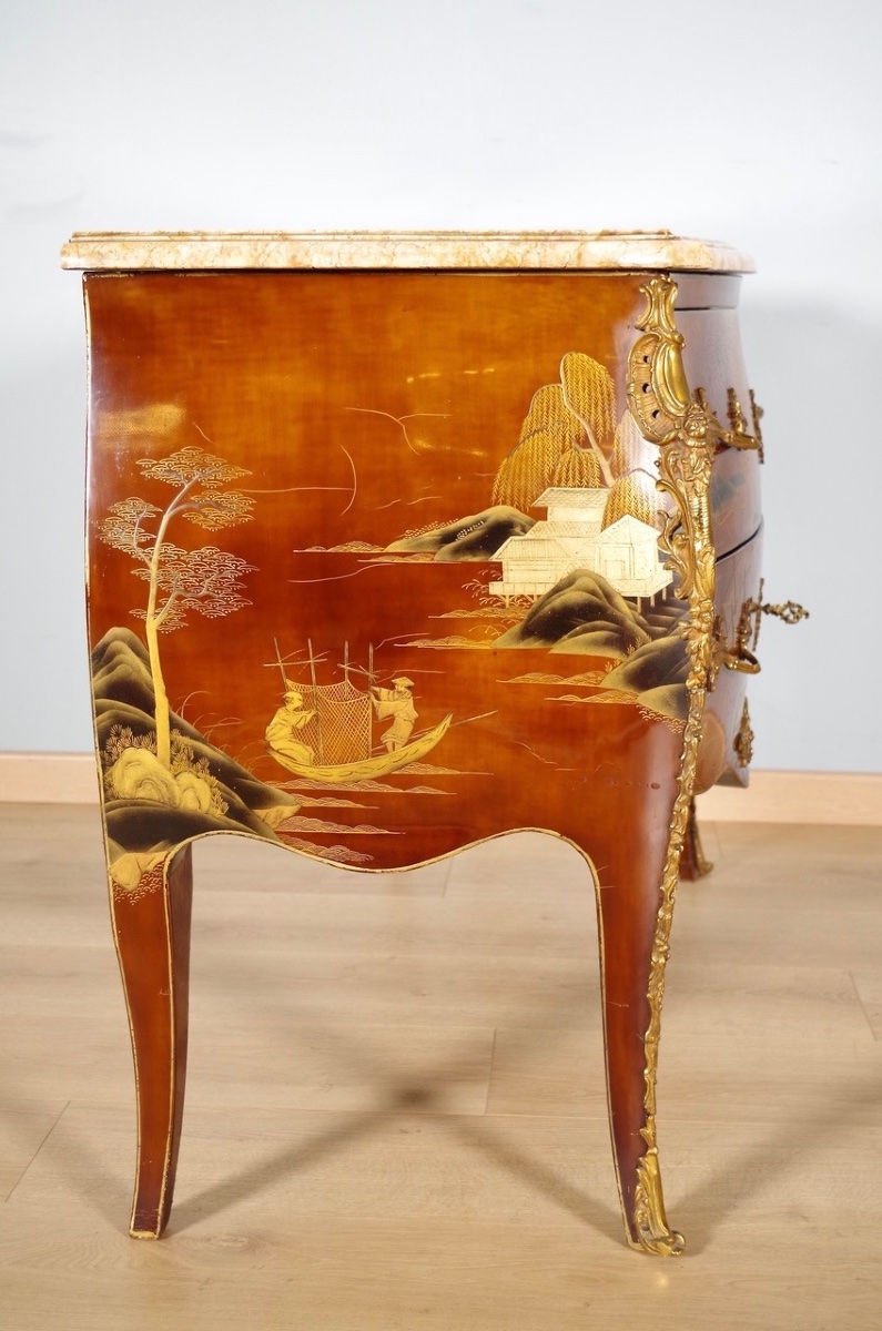 Louis XV Style Chest Of Drawers In Chinese Lacquer-photo-2