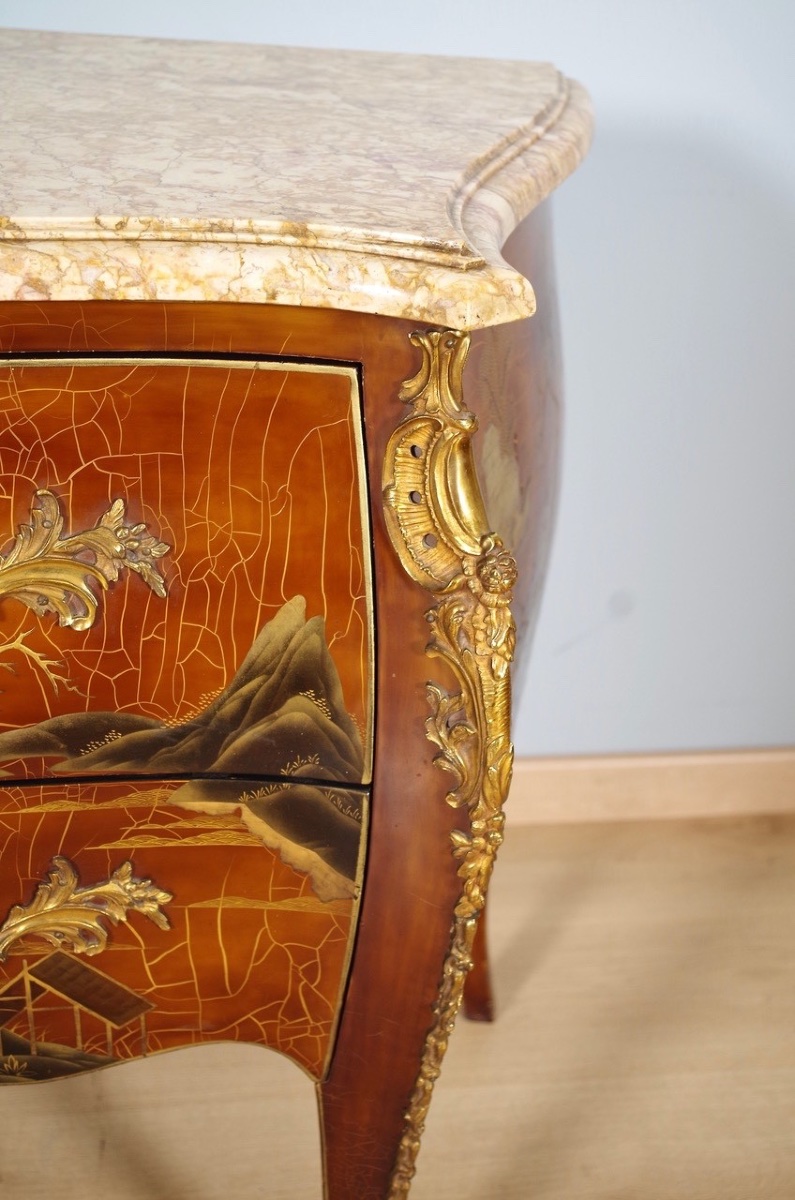 Louis XV Style Chest Of Drawers In Chinese Lacquer-photo-4