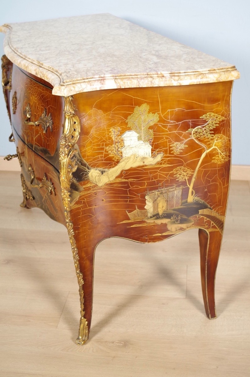 Louis XV Style Chest Of Drawers In Chinese Lacquer-photo-5