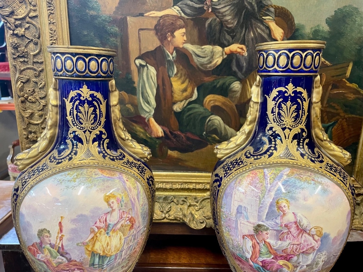 Pair Of Porcelain Vases In The Sèvres Style-photo-3