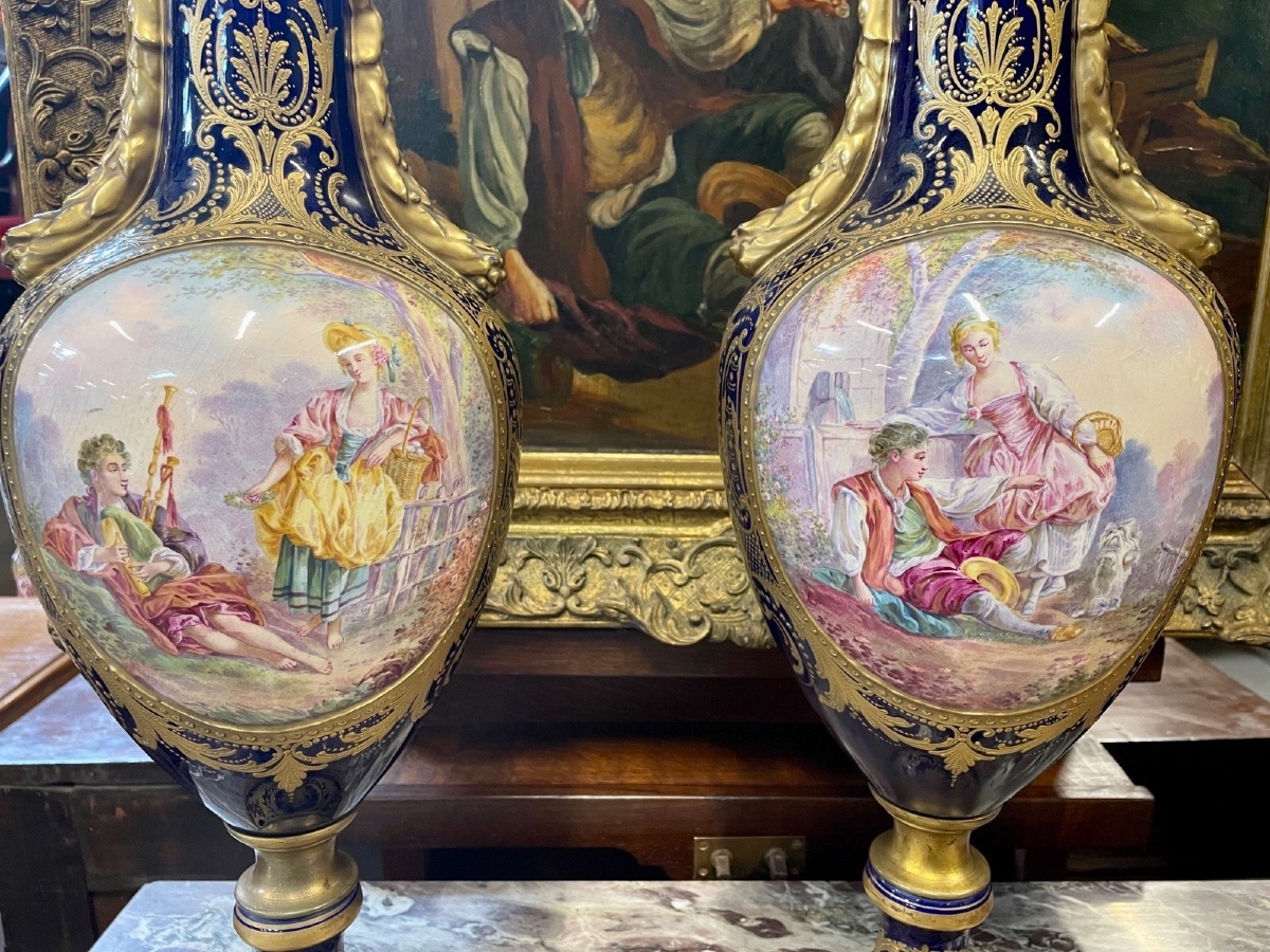 Pair Of Porcelain Vases In The Sèvres Style-photo-4