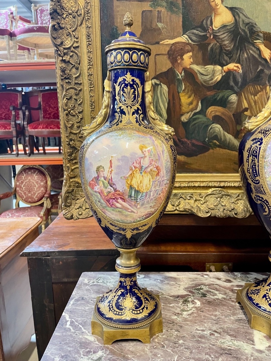 Pair Of Porcelain Vases In The Sèvres Style-photo-2