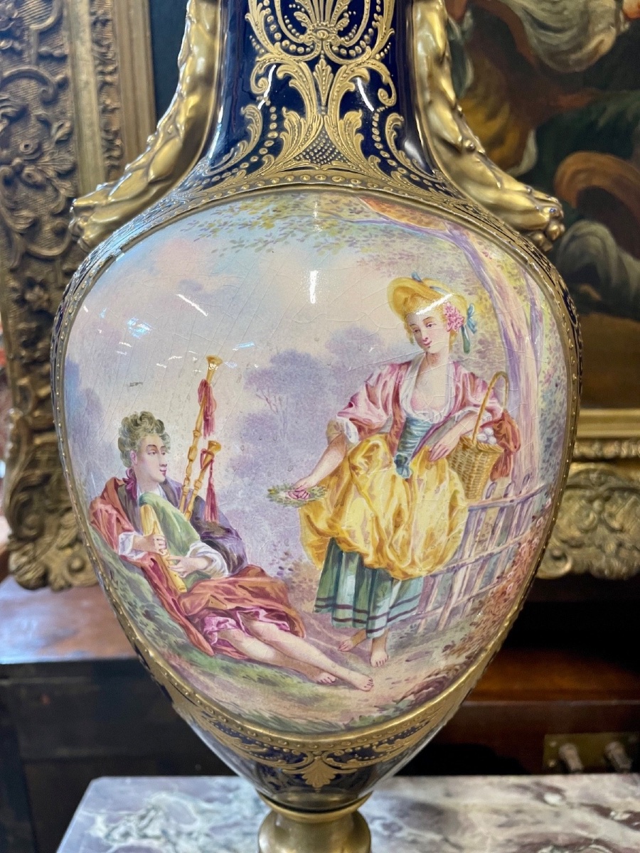 Pair Of Porcelain Vases In The Sèvres Style-photo-3