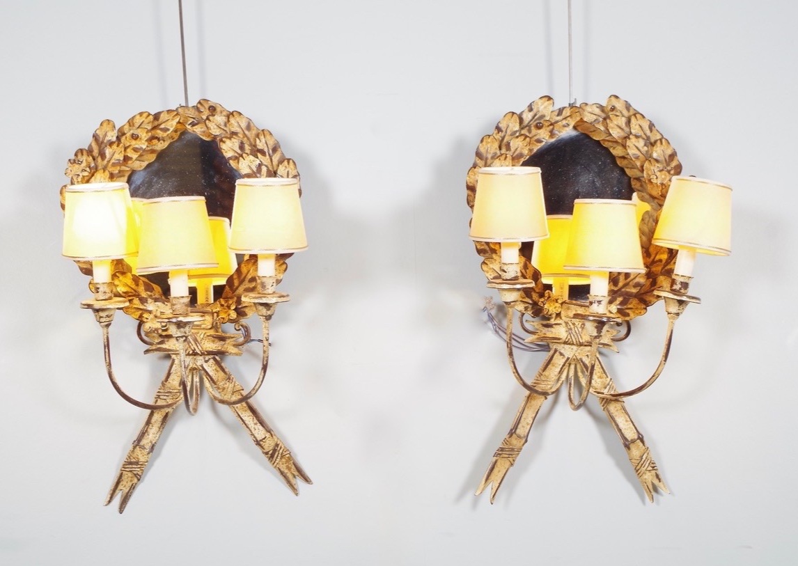 Pair Of Louis XVI Sconces In Painted Sheet Metal - Late 20th Century-photo-2