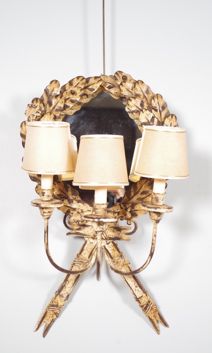 Pair Of Louis XVI Sconces In Painted Sheet Metal - Late 20th Century-photo-4