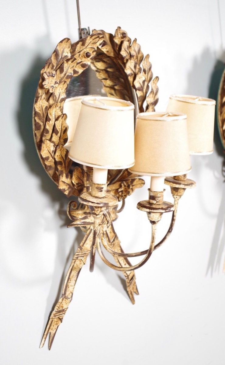 Pair Of Louis XVI Sconces In Painted Sheet Metal - Late 20th Century-photo-3