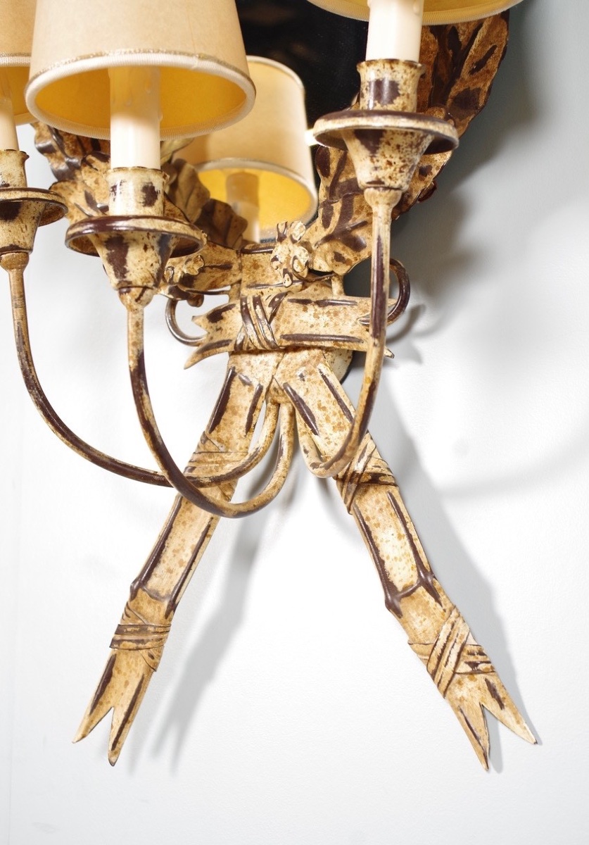 Pair Of Louis XVI Sconces In Painted Sheet Metal - Late 20th Century-photo-6