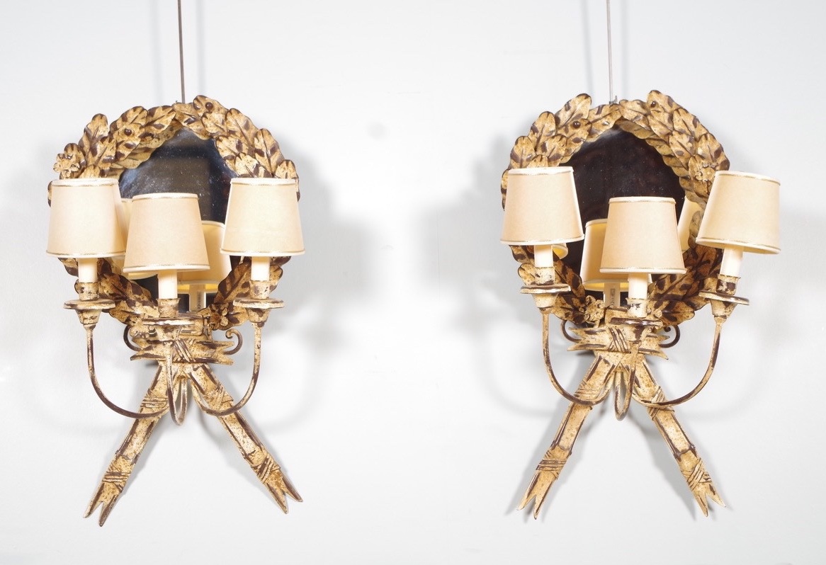 Pair Of Louis XVI Sconces In Painted Sheet Metal - Late 20th Century