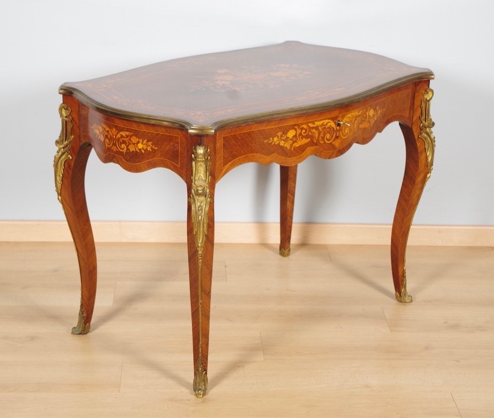 Table à écrire Napoléon III en marqueterie et bronze doré, vers 1880-photo-4