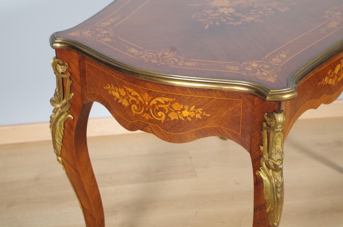 Table à écrire Napoléon III en marqueterie et bronze doré, vers 1880-photo-2