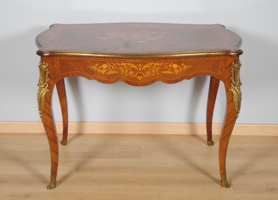 Table à écrire Napoléon III en marqueterie et bronze doré, vers 1880-photo-3