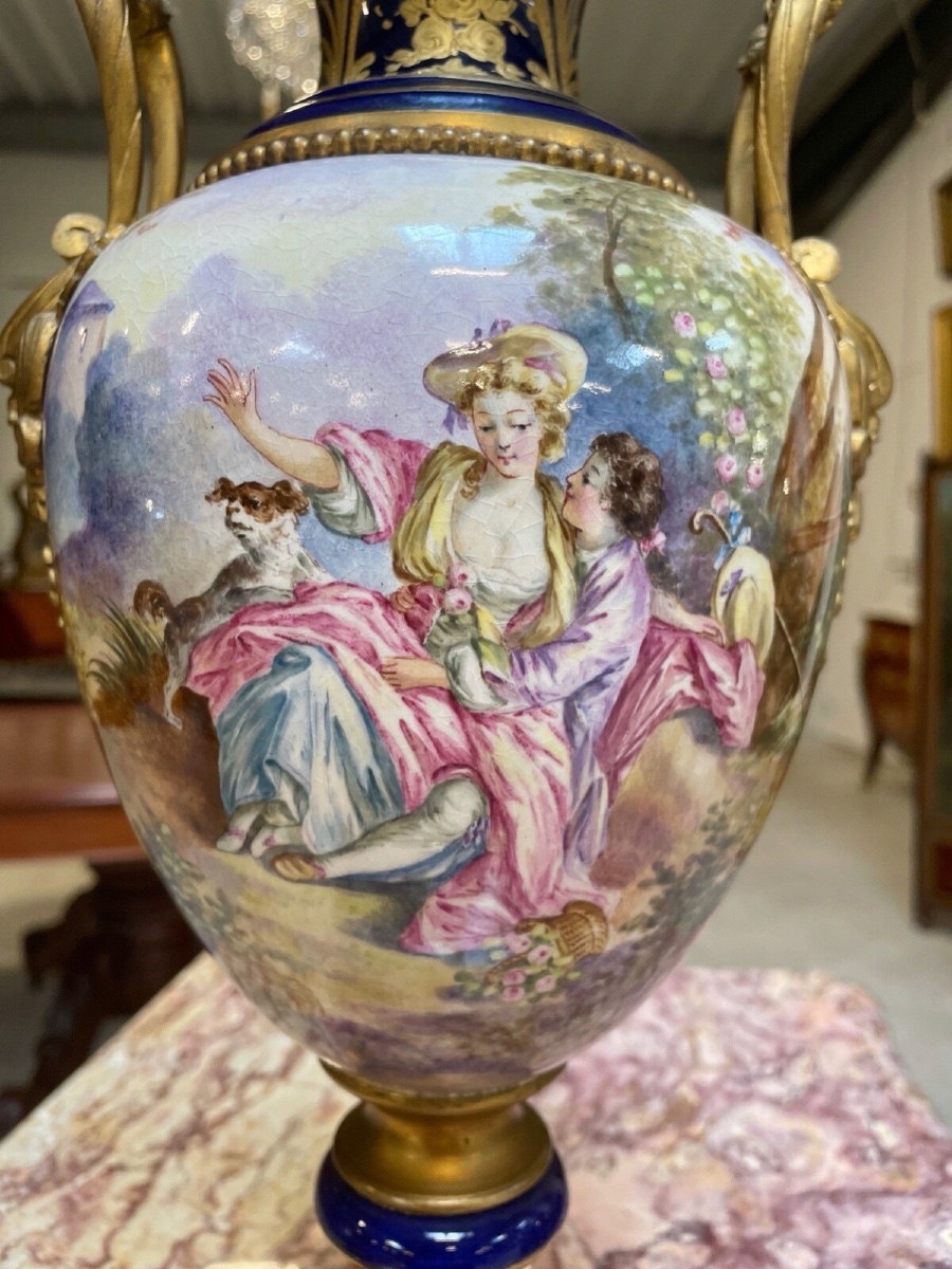 Grand vase style Sèvres en porcelaine et bronze doré, vers 1880-photo-4
