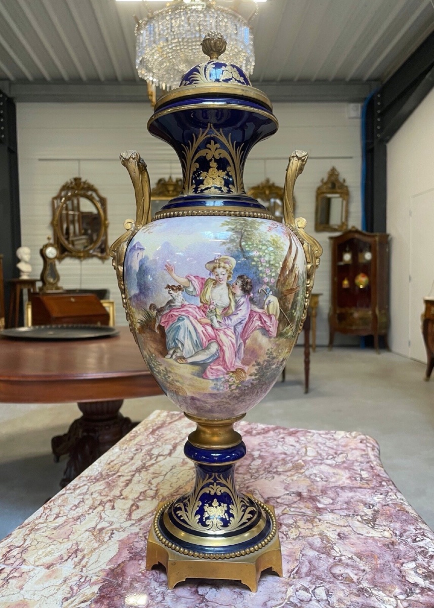 Grand vase style Sèvres en porcelaine et bronze doré, vers 1880-photo-2
