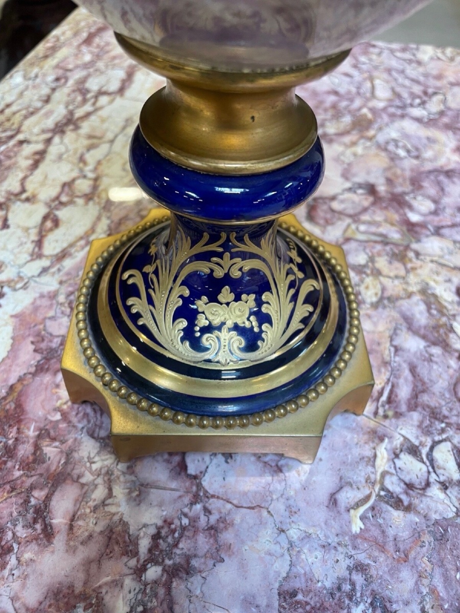 Grand vase style Sèvres en porcelaine et bronze doré, vers 1880-photo-3