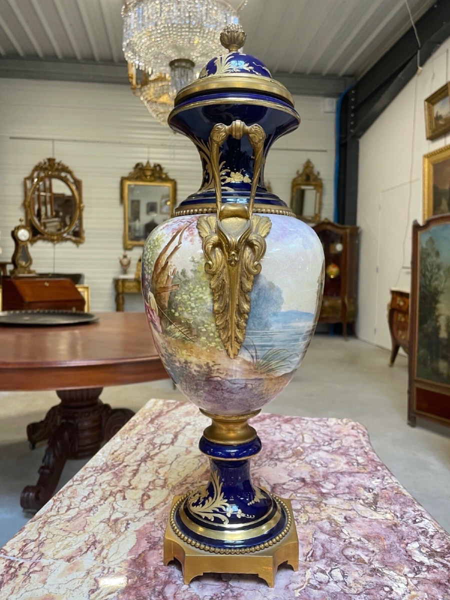 Grand vase style Sèvres en porcelaine et bronze doré, vers 1880-photo-2