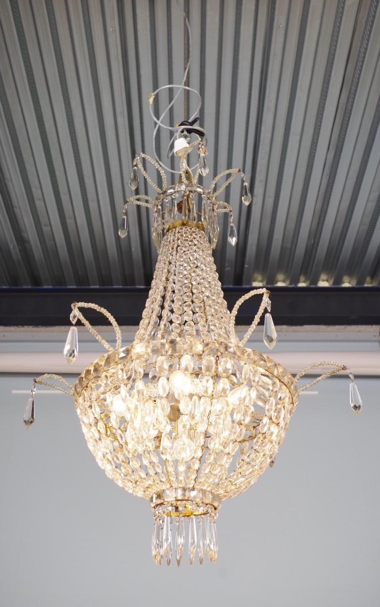 Lustre montgolfière en cristal, vers 1900-photo-5