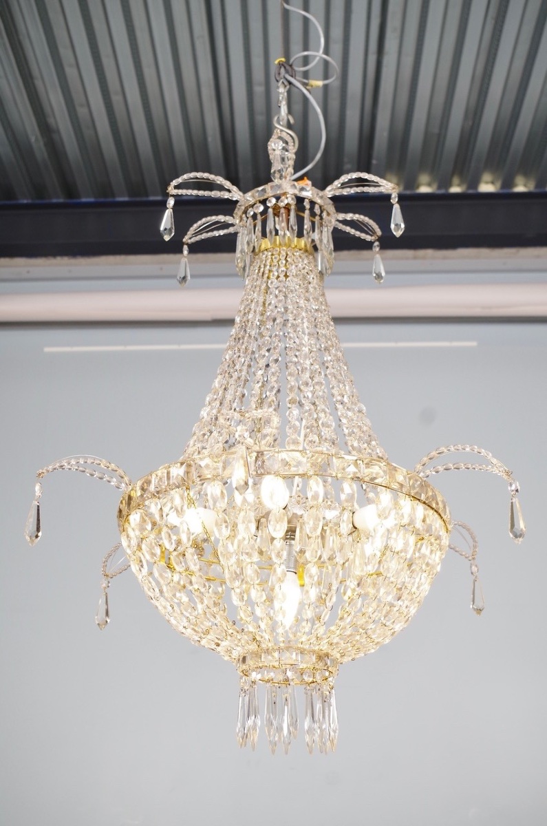 Lustre montgolfière en cristal, vers 1900-photo-2