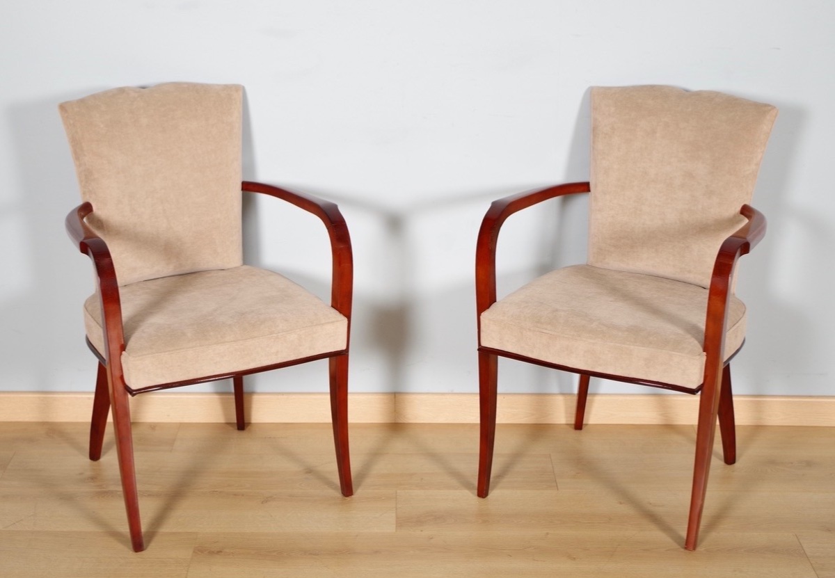 Suite de quatre fauteuils bridge Art déco en hêtre verni façon laque, vers 1930-photo-2