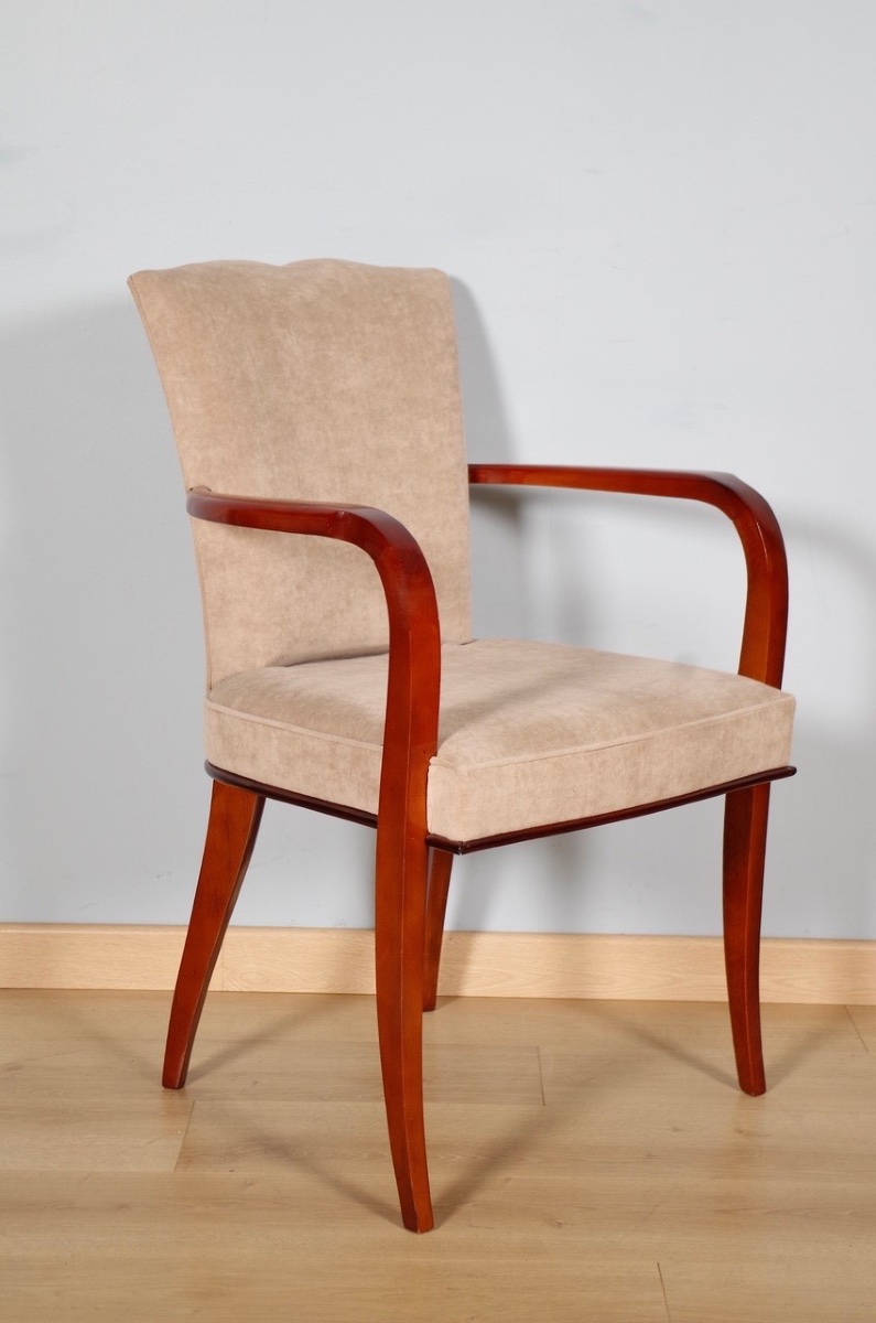 Suite de quatre fauteuils bridge Art déco en hêtre verni façon laque, vers 1930-photo-3