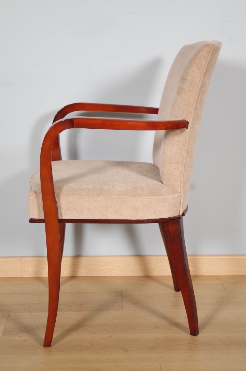 Suite de quatre fauteuils bridge Art déco en hêtre verni façon laque, vers 1930-photo-6