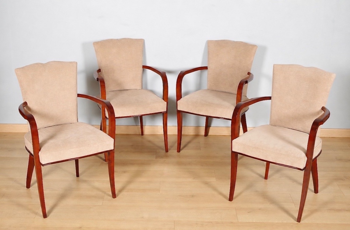 Suite de quatre fauteuils bridge Art déco en hêtre verni façon laque, vers 1930