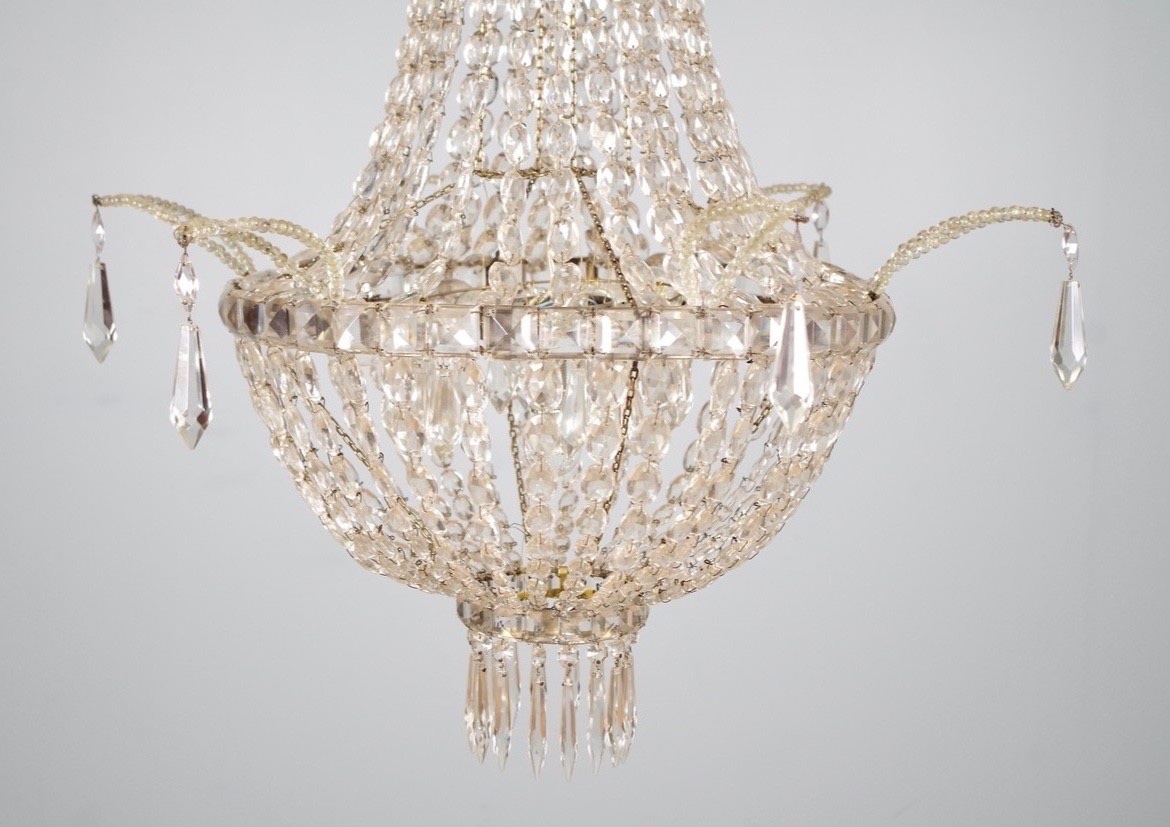 Pair Of Crystal Hot-air Balloon Chandeliers, Circa 1900-photo-1
