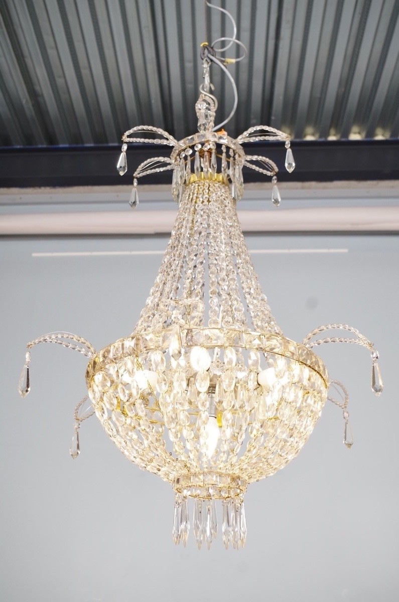 Pair Of Crystal Hot-air Balloon Chandeliers, Circa 1900-photo-8