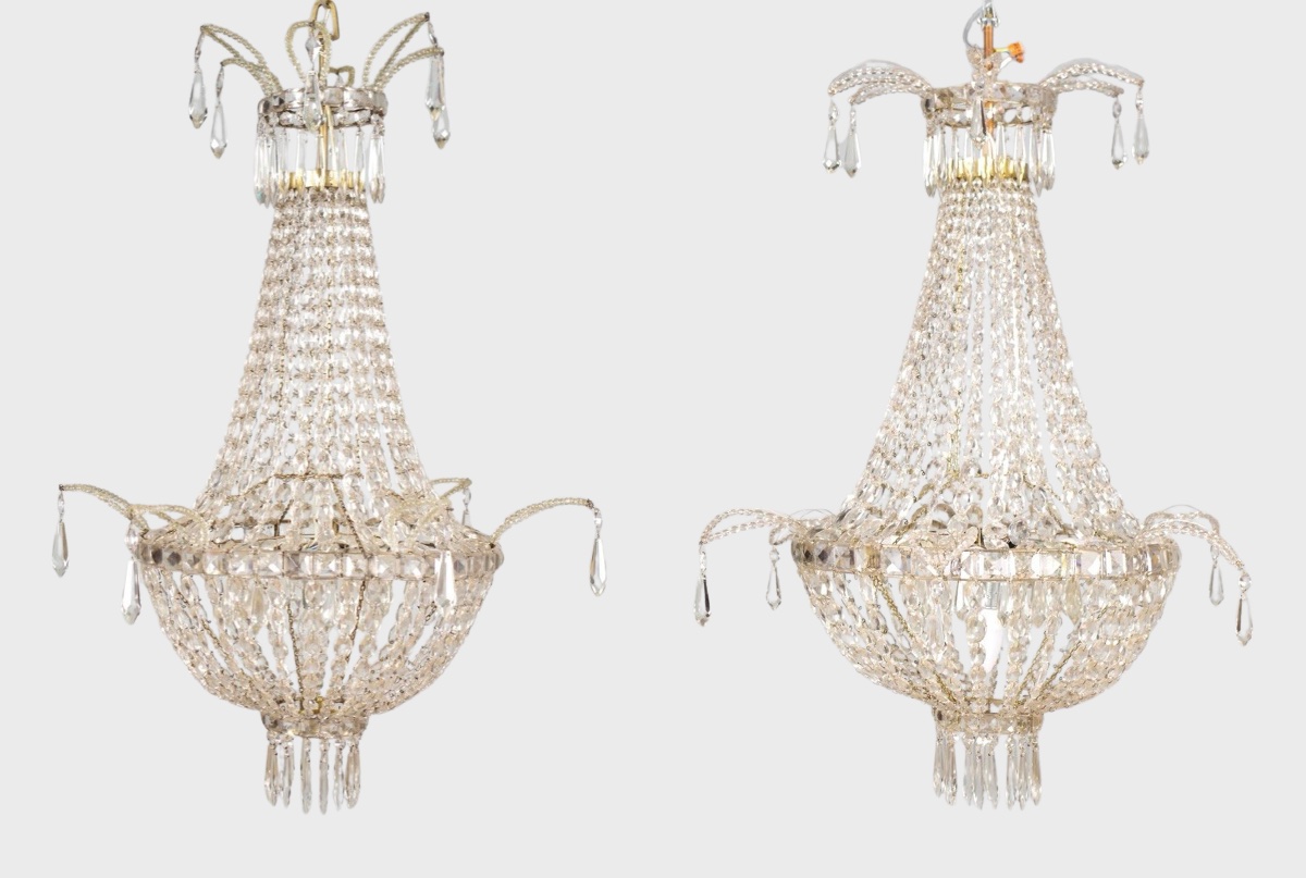 Pair Of Crystal Hot-air Balloon Chandeliers, Circa 1900