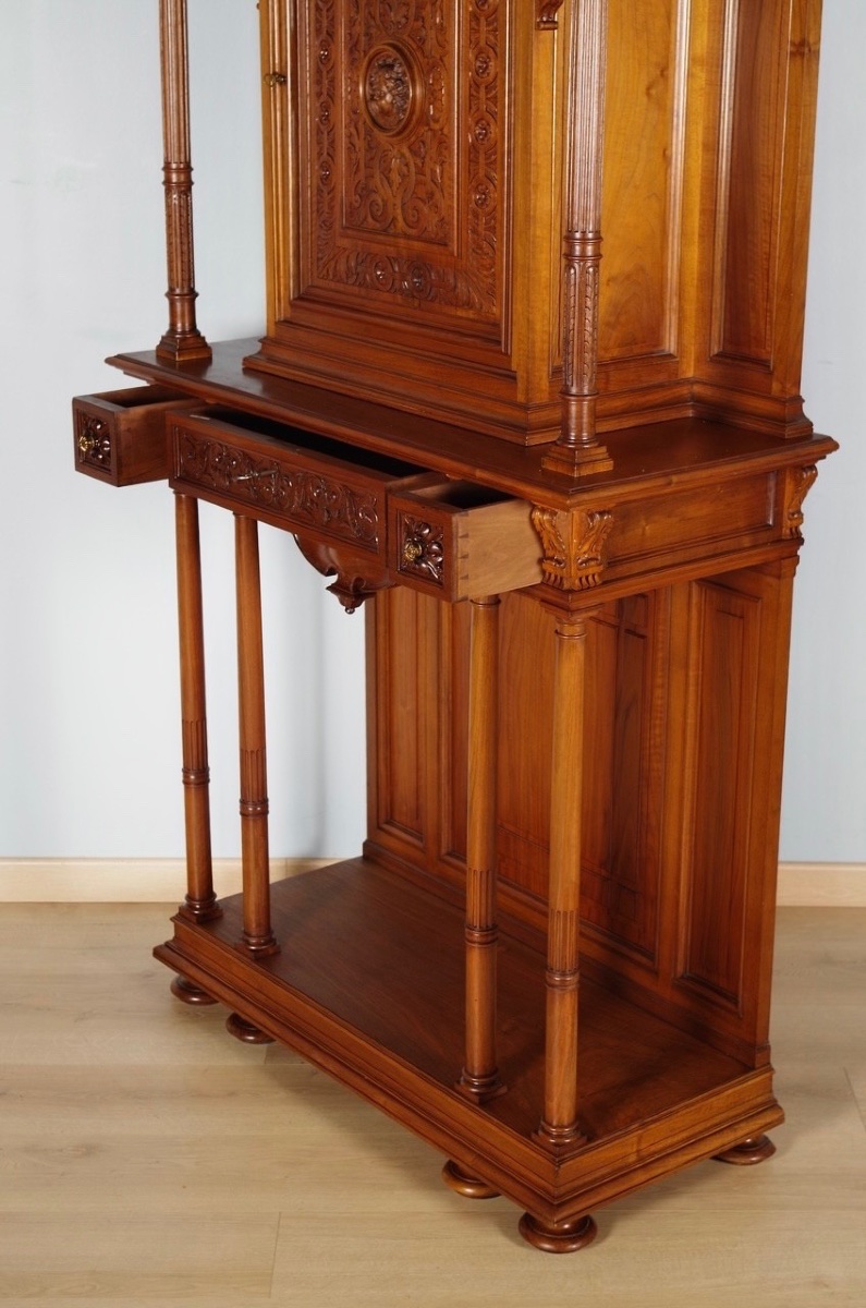 Cabinet Renaissance en noyer sculpté, dans le goût de Dufin, vers 1880-photo-6
