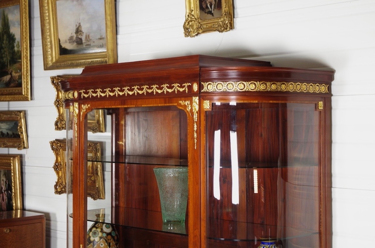 Grande vitrine d'exposition Louis XVI en acajou et bronze doré, vers 1880-photo-3