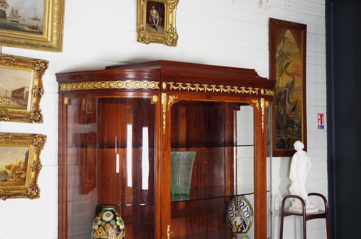Grande vitrine d'exposition Louis XVI en acajou et bronze doré, vers 1880-photo-3
