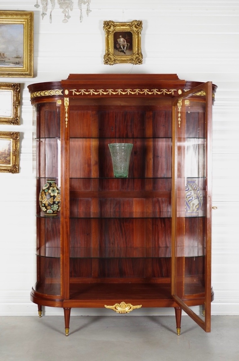 Grande vitrine d'exposition Louis XVI en acajou et bronze doré, vers 1880-photo-7