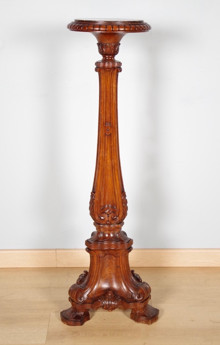 Grande sellette de style Renaissance en hêtre, marbre Sainte-Anne, vers 1880-photo-2