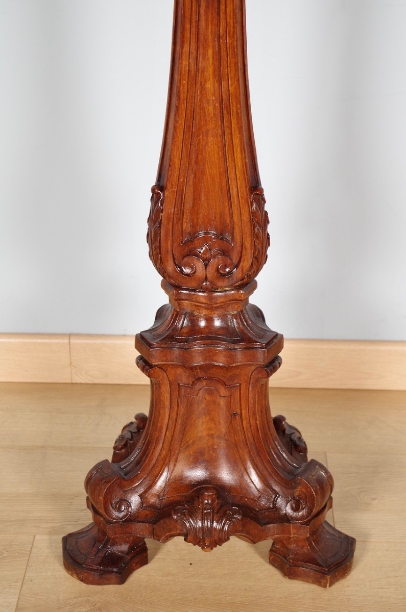 Grande sellette de style Renaissance en hêtre, marbre Sainte-Anne, vers 1880-photo-4