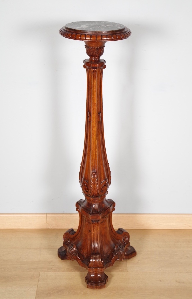 Grande sellette de style Renaissance en hêtre, marbre Sainte-Anne, vers 1880-photo-2