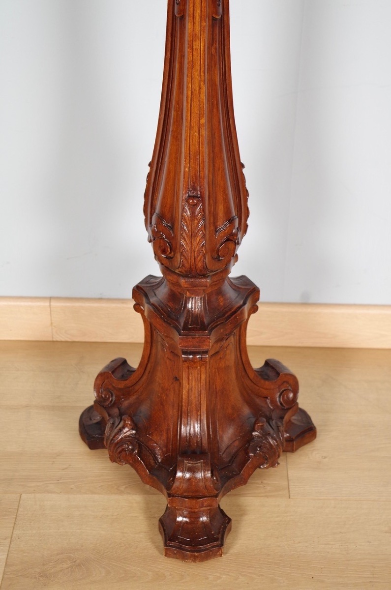 Grande sellette de style Renaissance en hêtre, marbre Sainte-Anne, vers 1880-photo-3