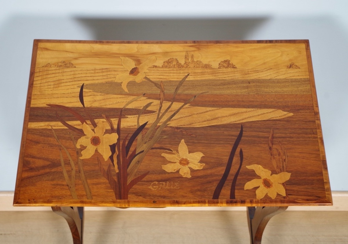 Set Of Four Art Nouveau Nesting Tables With Inlay Work, Signed Gallé, Circa 1900-photo-4