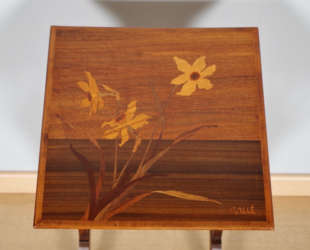 Set Of Four Art Nouveau Nesting Tables With Inlay Work, Signed Gallé, Circa 1900-photo-3
