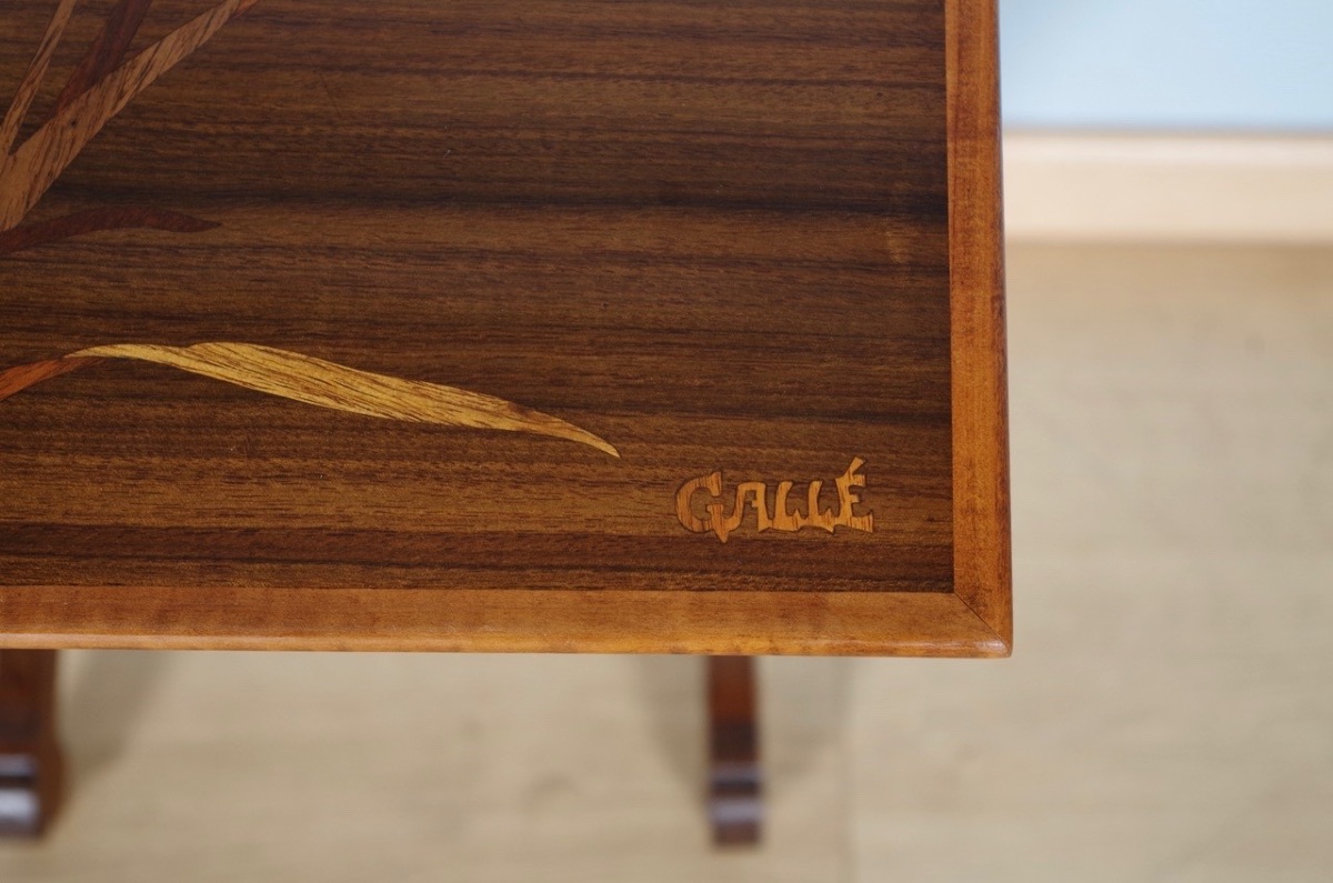 Set Of Four Art Nouveau Nesting Tables With Inlay Work, Signed Gallé, Circa 1900-photo-4