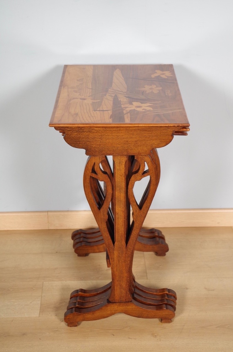 Set Of Four Art Nouveau Nesting Tables With Inlay Work, Signed Gallé, Circa 1900-photo-6