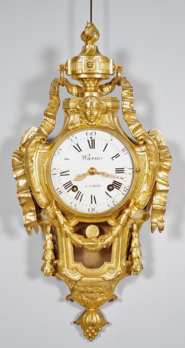 Cartel d'applique époque Louis XVI en bronze doré signé Warin, d'après Osmond