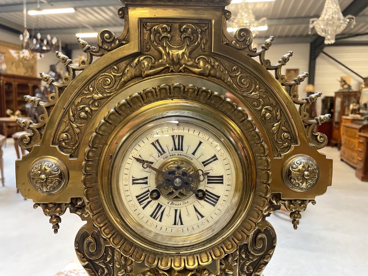 Renaissance-style Bronze Clock, Compagnie Des Bronzes De Bruxelles, Circa 1880-photo-3